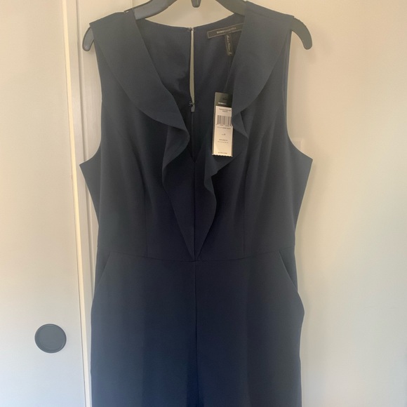 BCBGMAXAZRIA navy v-neck ruffle front jumpsuit NWT - Picture 2 of 5